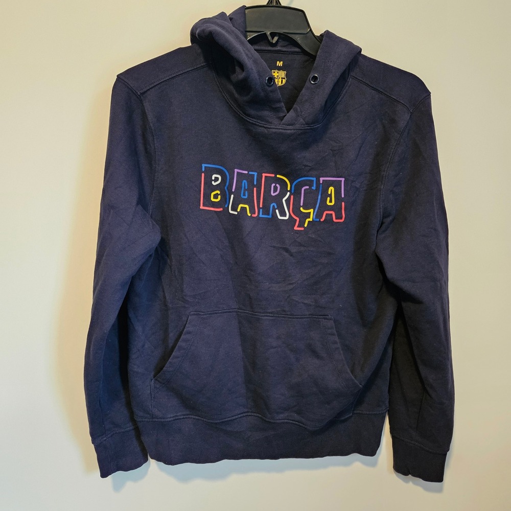 FC Barcelona Barca Hoodie Navy Blue Mens Medium Soccer Football Pullover Graphic
